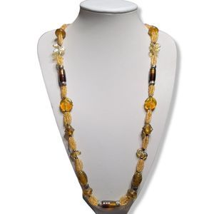 Vintage Blown Glass Beads, Brown, Amber, Gold, Multi-shapes strand 36"